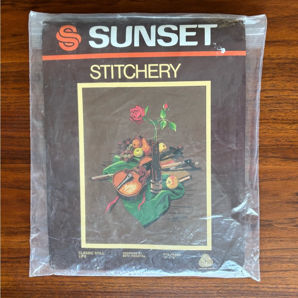 Vintage 80s Sunset Stitchery Crewel Embroidery Kit "Classic Still Life" #2298